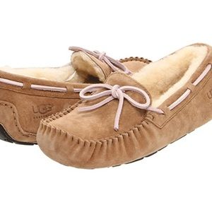 Pink Tie Ugg Moccasin Slippers 